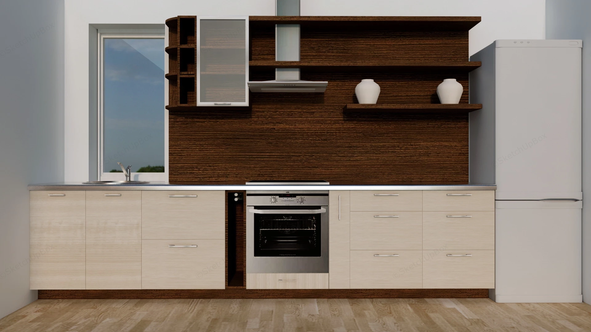 Beige And Brown Kitchen Design sketchup model preview - SketchupBox