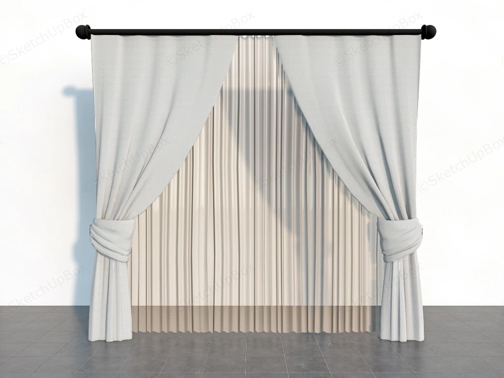White Bedroom Curtains sketchup model preview - SketchupBox