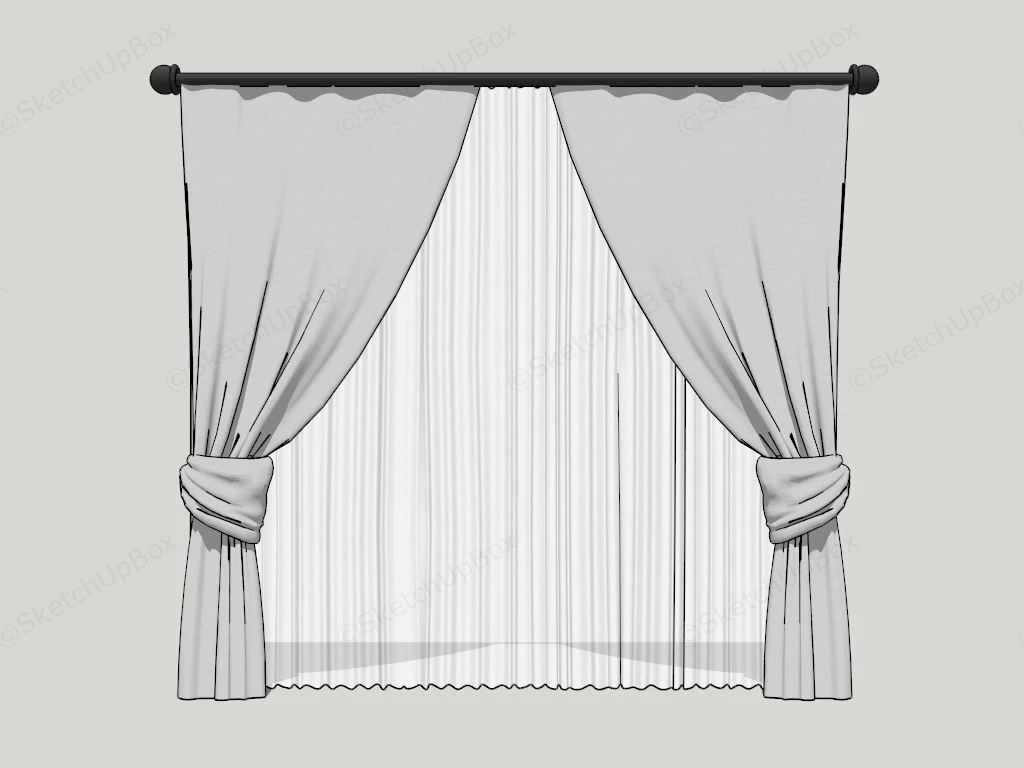 White Bedroom Curtains sketchup model preview - SketchupBox