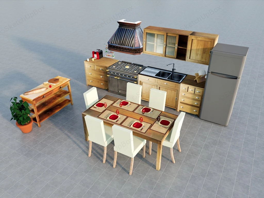 Retro Kitchen Cabinet And Dining Set sketchup model preview - SketchupBox