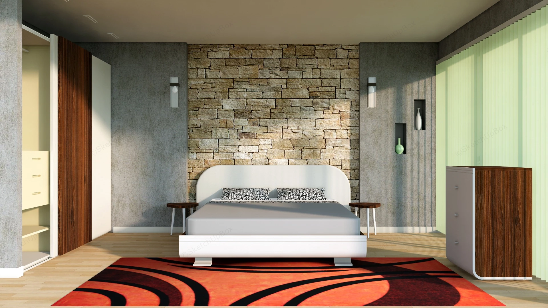 Modern Industrial Bedroom sketchup model preview - SketchupBox
