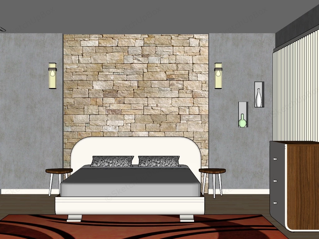 Modern Industrial Bedroom sketchup model preview - SketchupBox