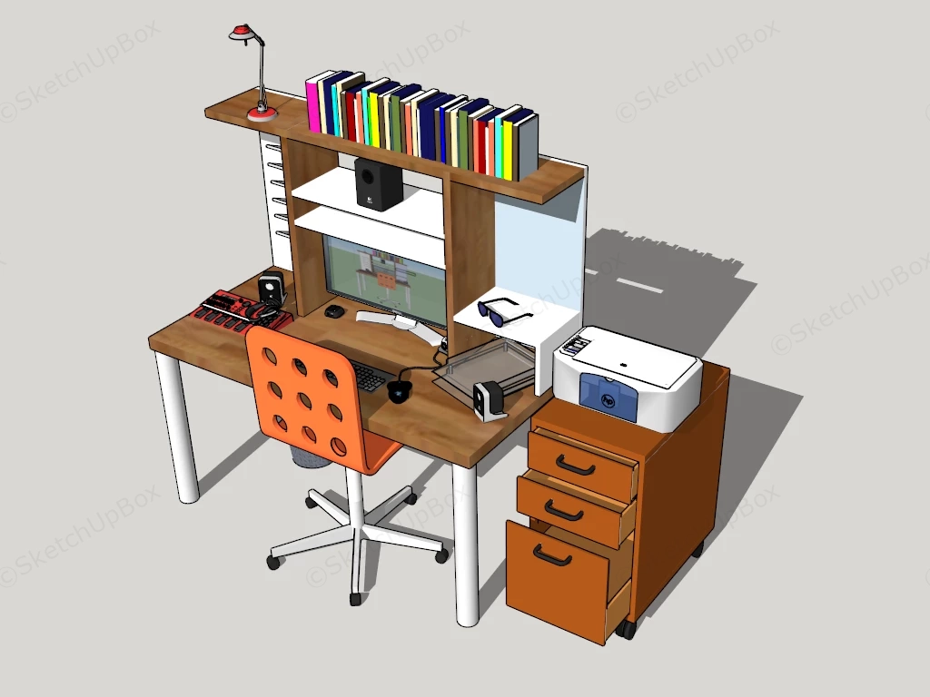 Modern Home Computer Desk sketchup model preview - SketchupBox