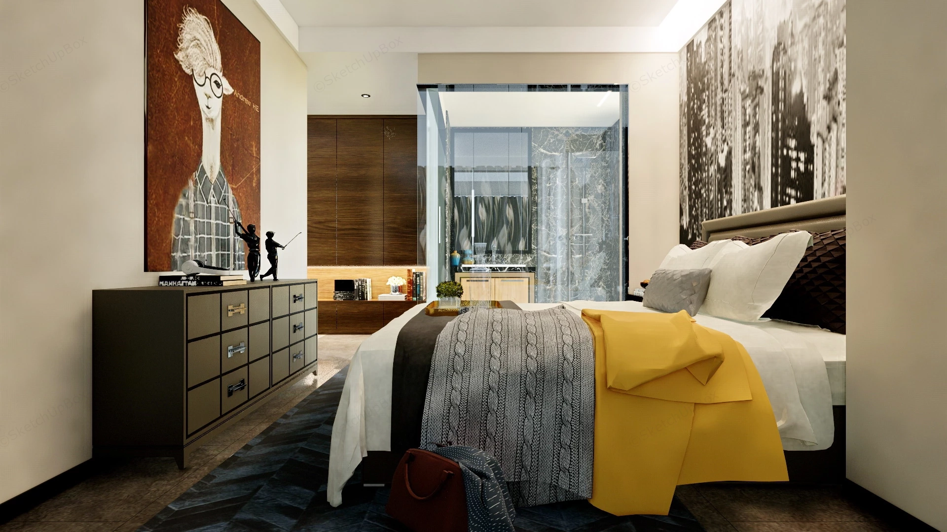 Modern Chic Bedroom sketchup model preview - SketchupBox