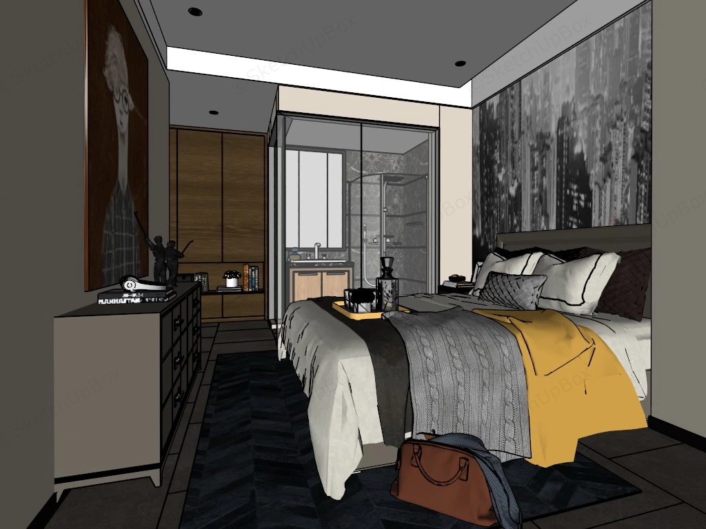 Modern Chic Bedroom sketchup model preview - SketchupBox