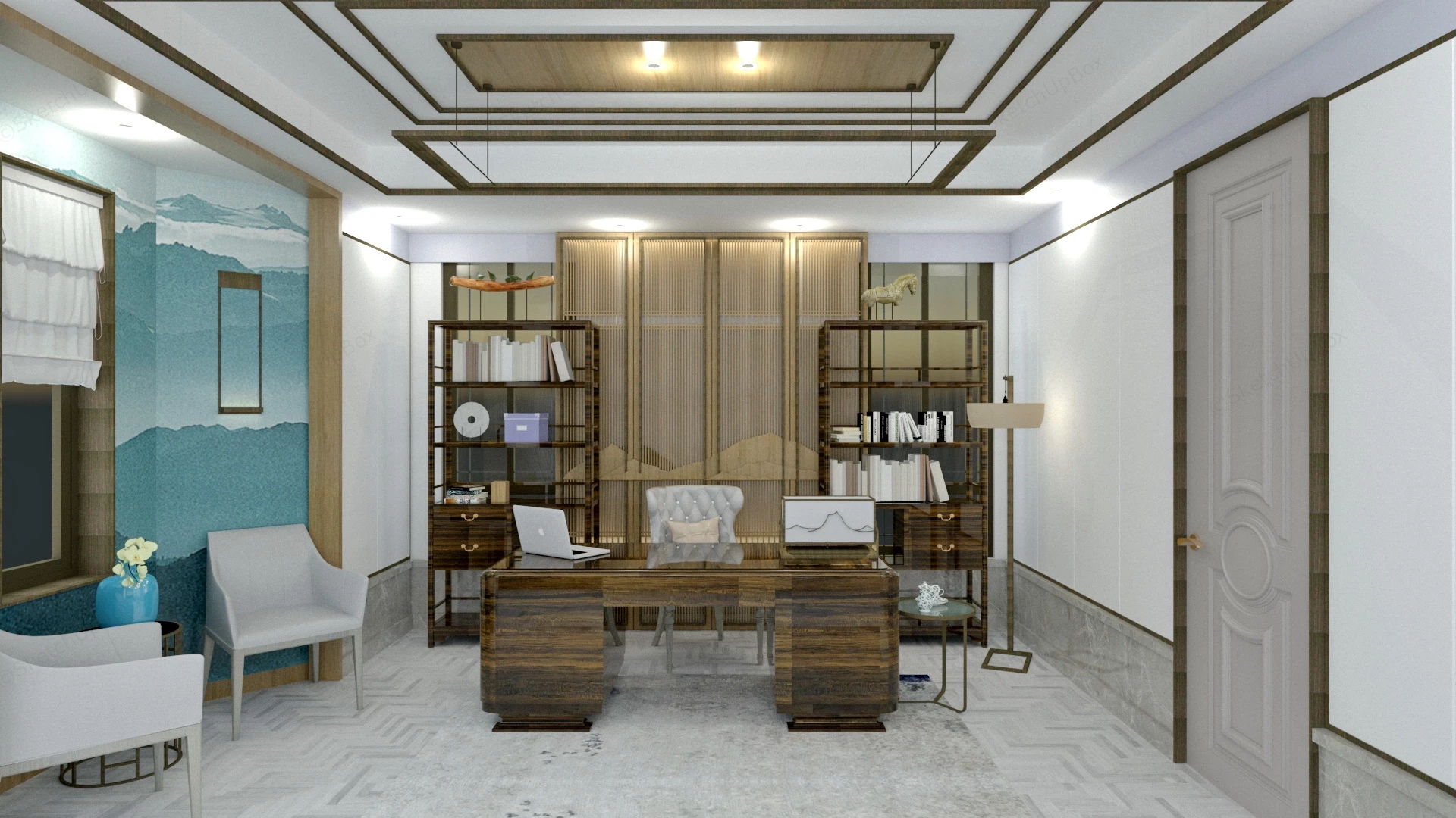 Asian Style Home Office sketchup model preview - SketchupBox