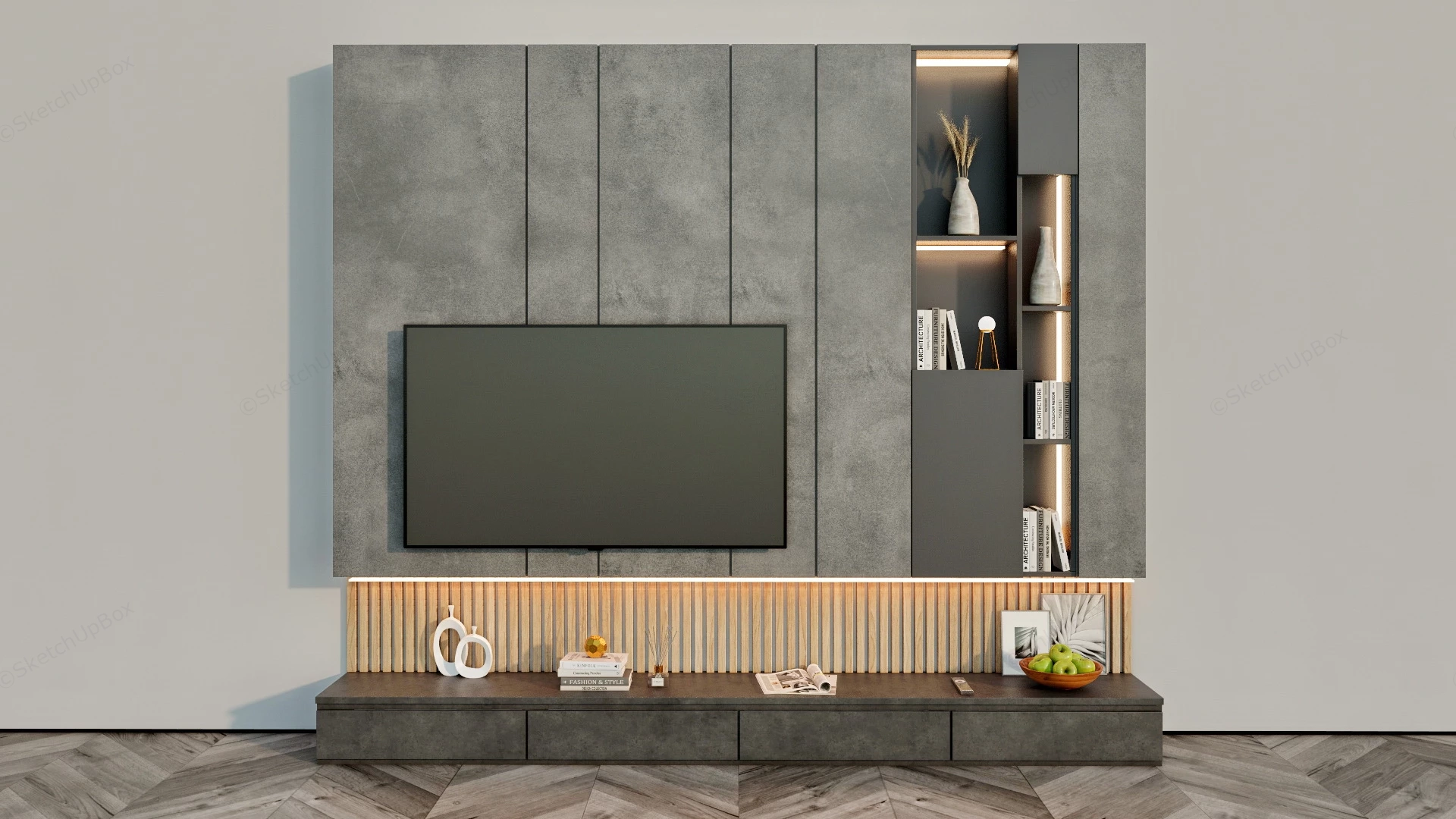 Living Room TV Wall Decor sketchup model preview - SketchupBox