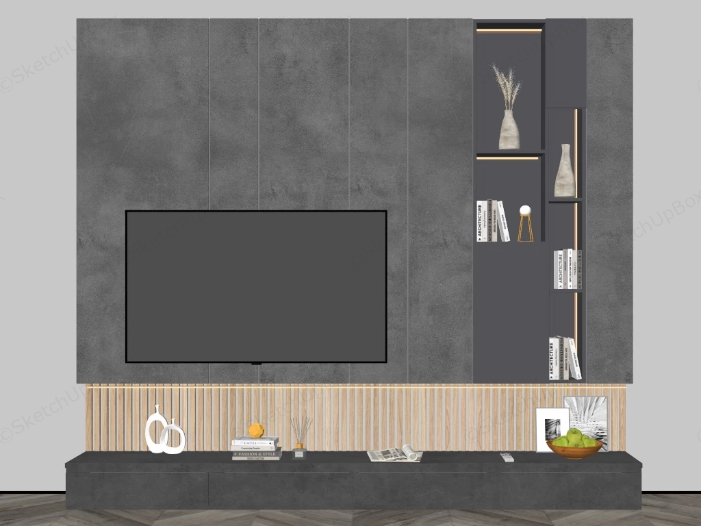 Living Room TV Wall Decor sketchup model preview - SketchupBox