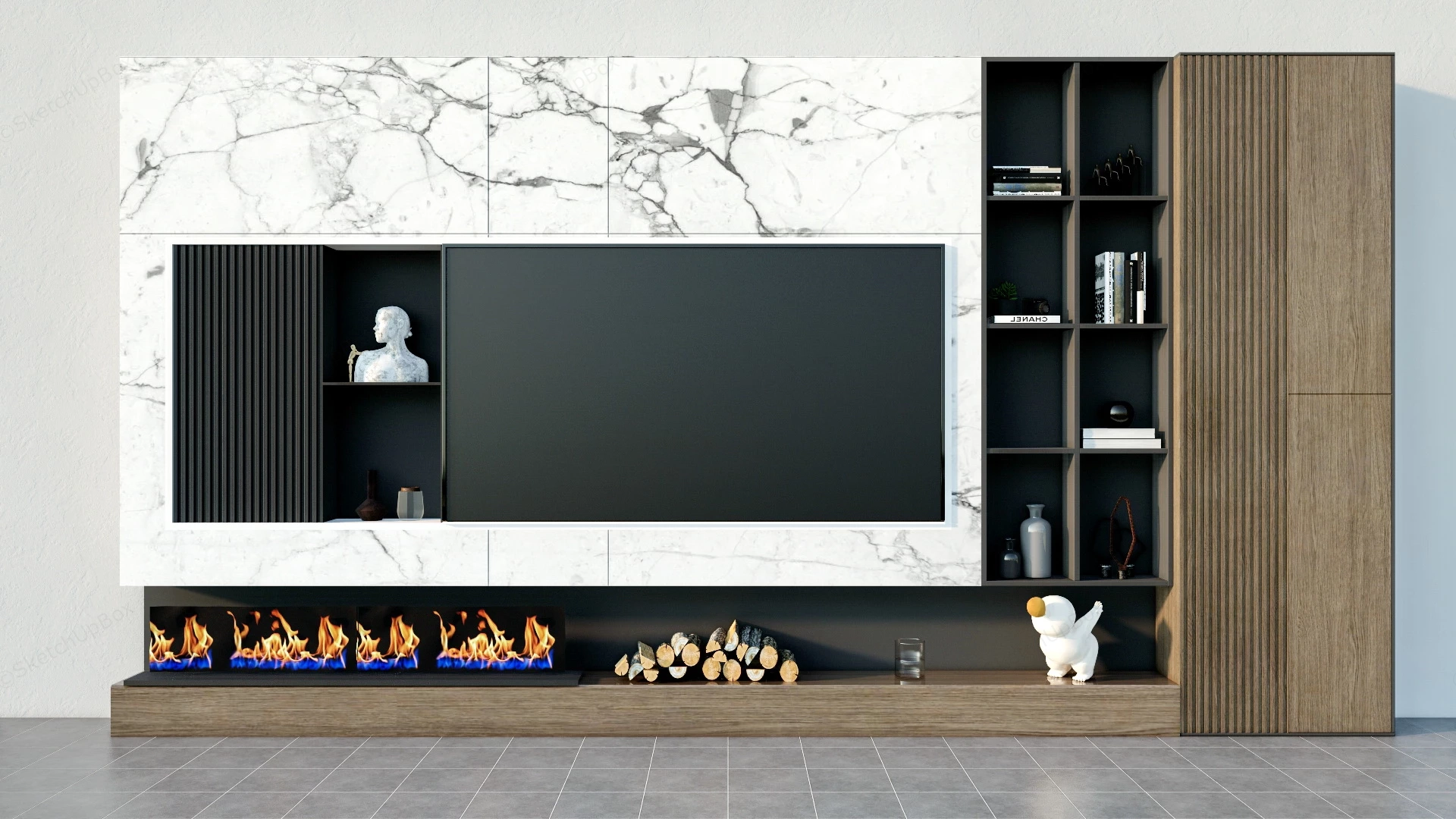 Modern Luxury Tv Wall Design sketchup model preview - SketchupBox
