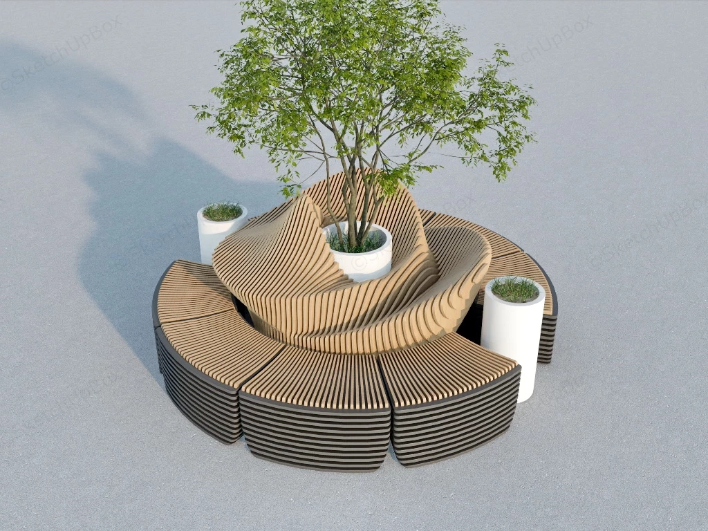 Circle Tree Bench Design sketchup model preview - SketchupBox