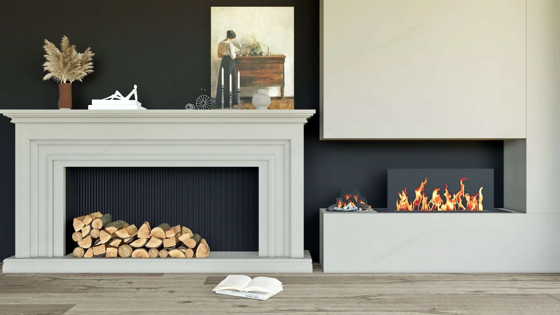 Modern Living Room Fireplace sketchup model preview - SketchupBox