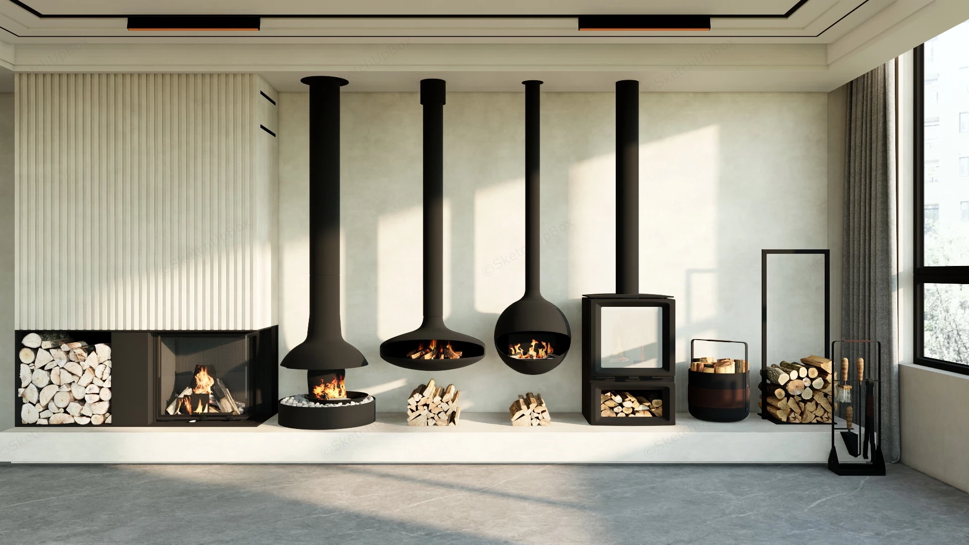Modern Floating Fireplaces sketchup model preview - SketchupBox