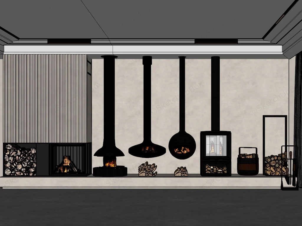 Modern Floating Fireplaces sketchup model preview - SketchupBox