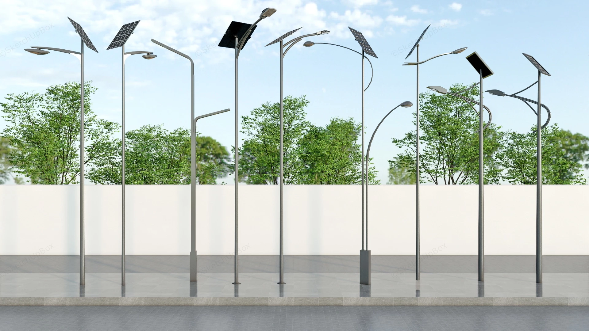 Modern Design Solar Pole Lights sketchup model preview - SketchupBox