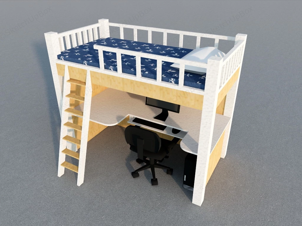 Student Loft Bed With Desk sketchup model preview - SketchupBox