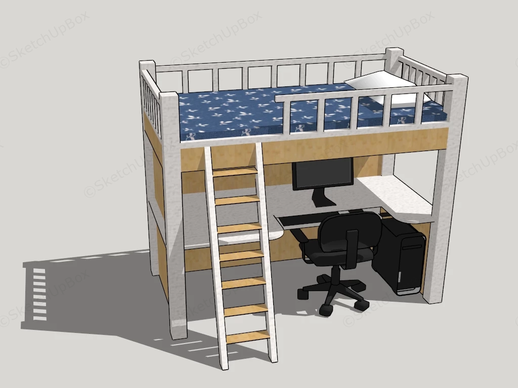 Student Loft Bed With Desk sketchup model preview - SketchupBox