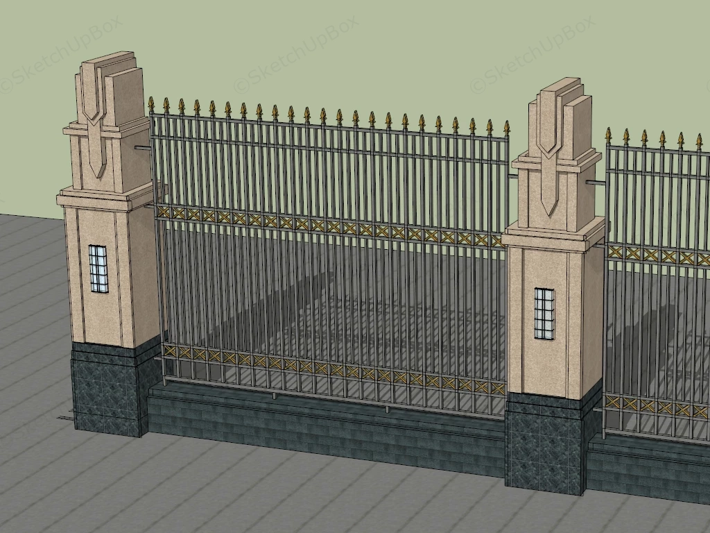 Metal Fence With Stone Pillars sketchup model preview - SketchupBox