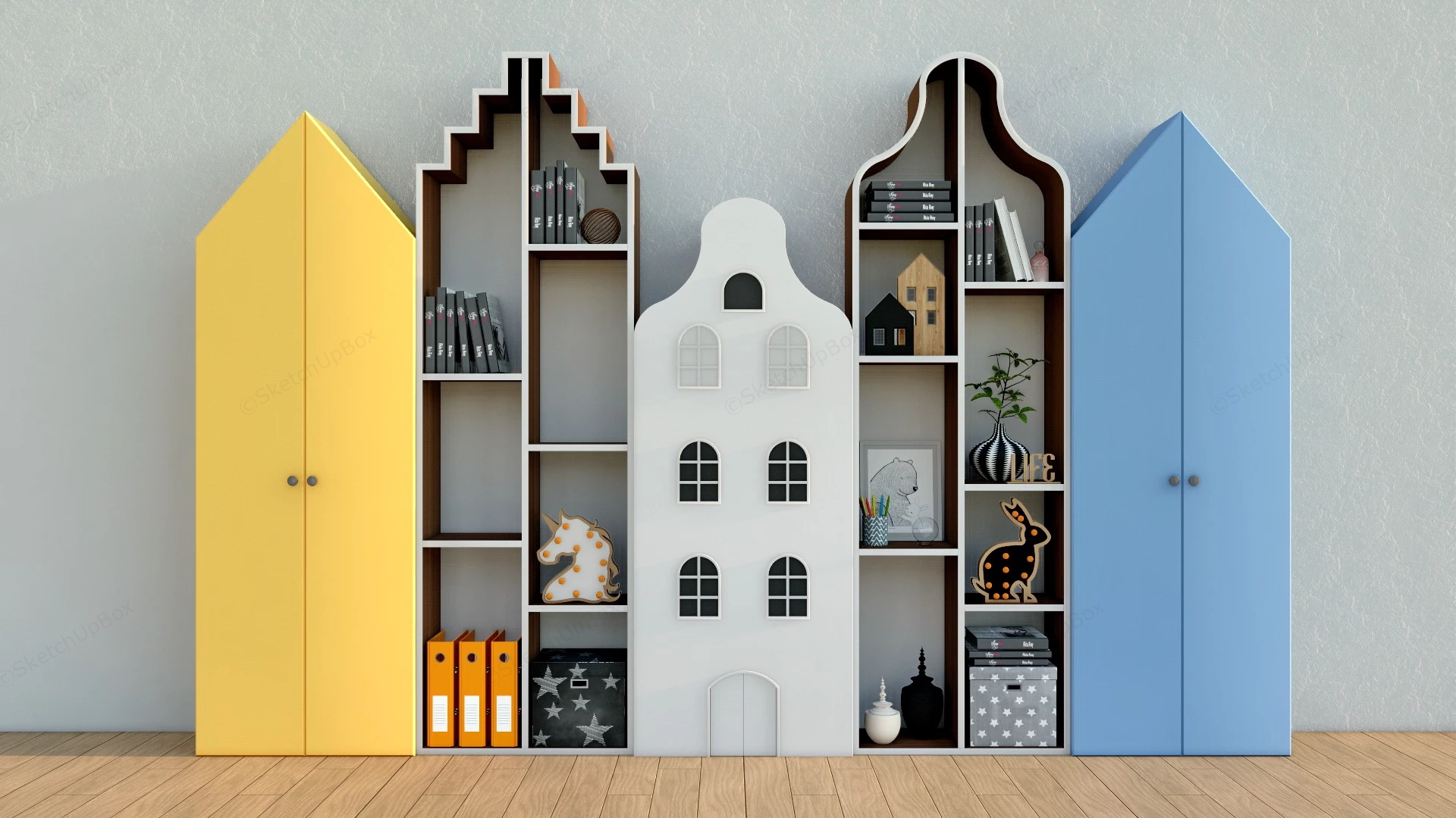 Kids Wardrobe And Bookcase Design sketchup model preview - SketchupBox