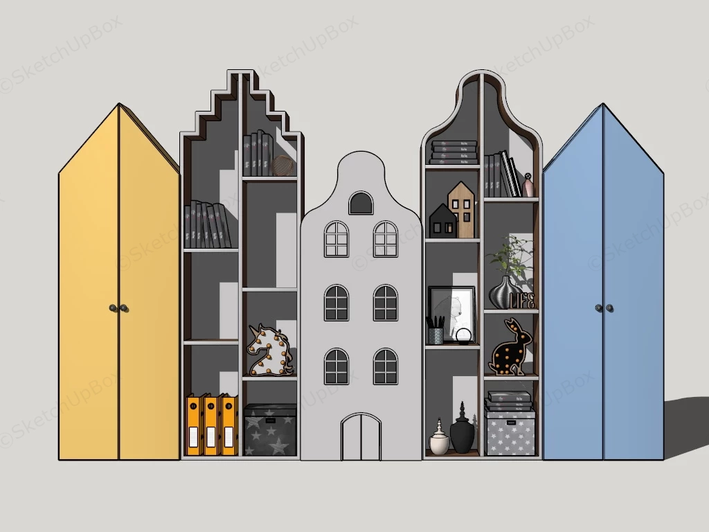 Kids Wardrobe And Bookcase Design sketchup model preview - SketchupBox