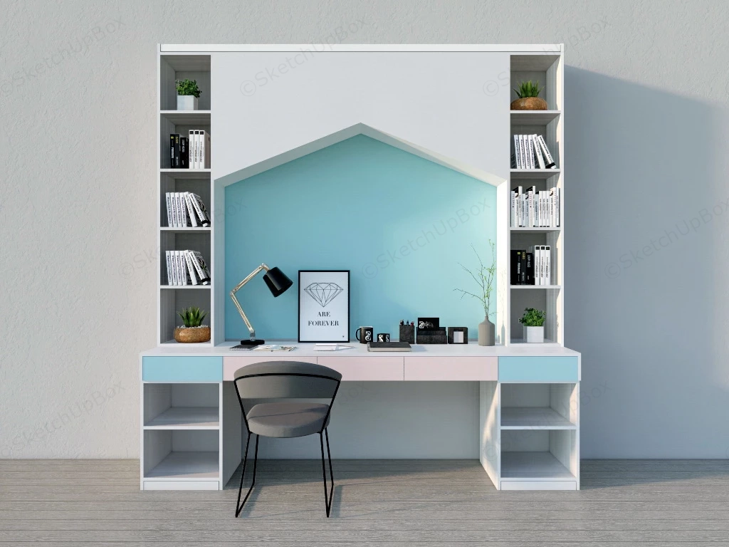 Kids Study Desk With Hutch sketchup model preview - SketchupBox