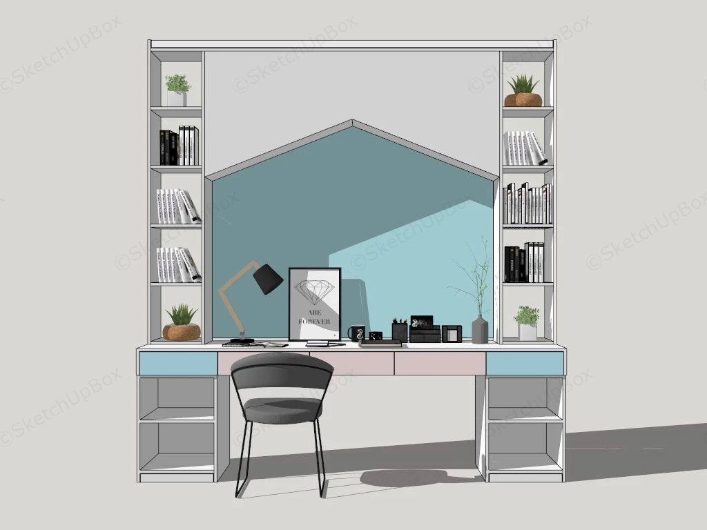 Kids Study Desk With Hutch sketchup model preview - SketchupBox