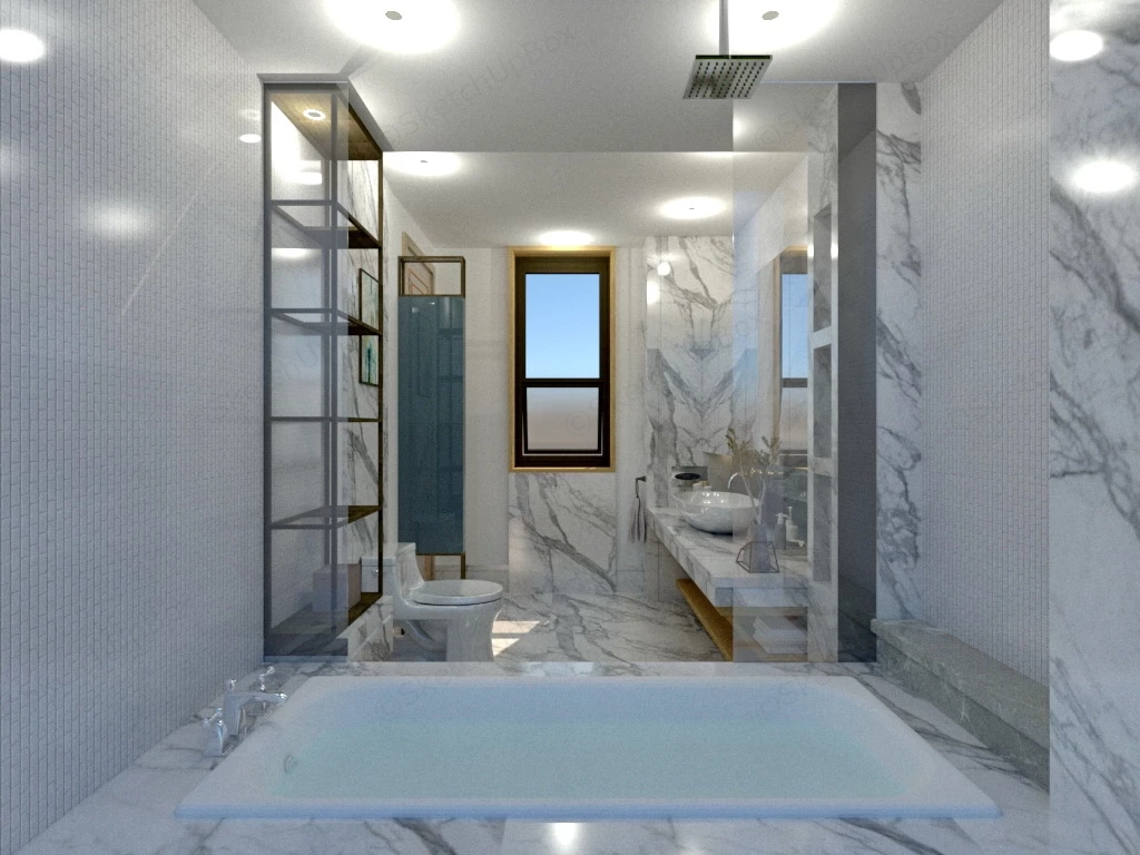 White Bathroom Idea sketchup model preview - SketchupBox