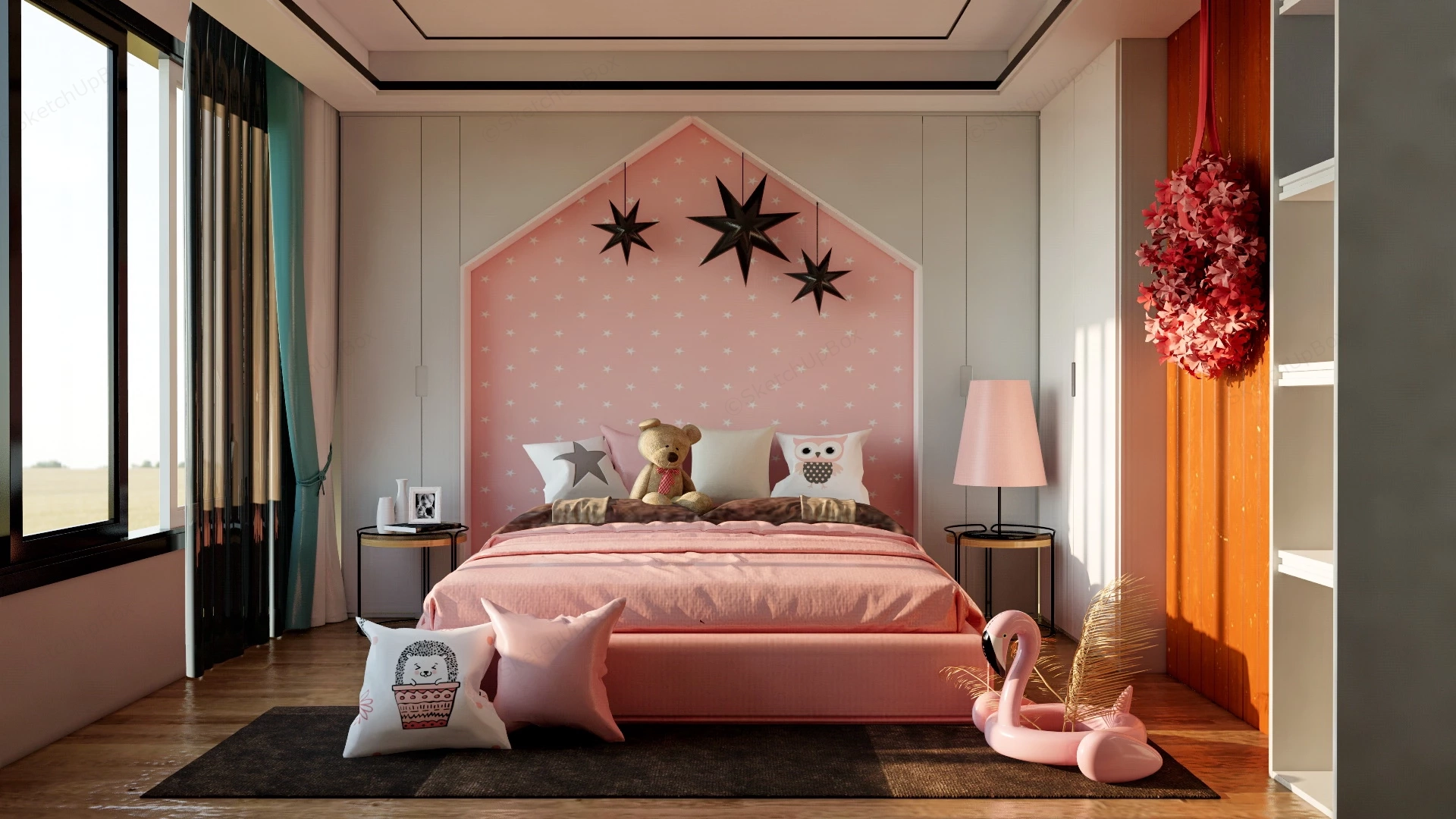 Girls Pink Bedroom sketchup model preview - SketchupBox