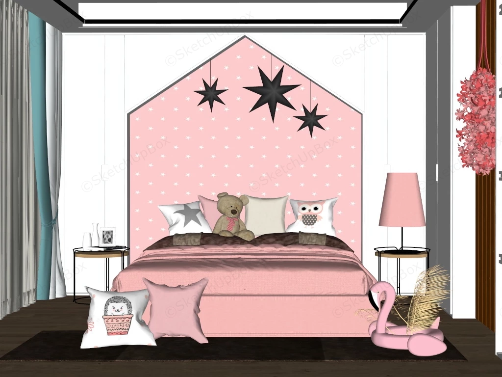 Girls Pink Bedroom sketchup model preview - SketchupBox