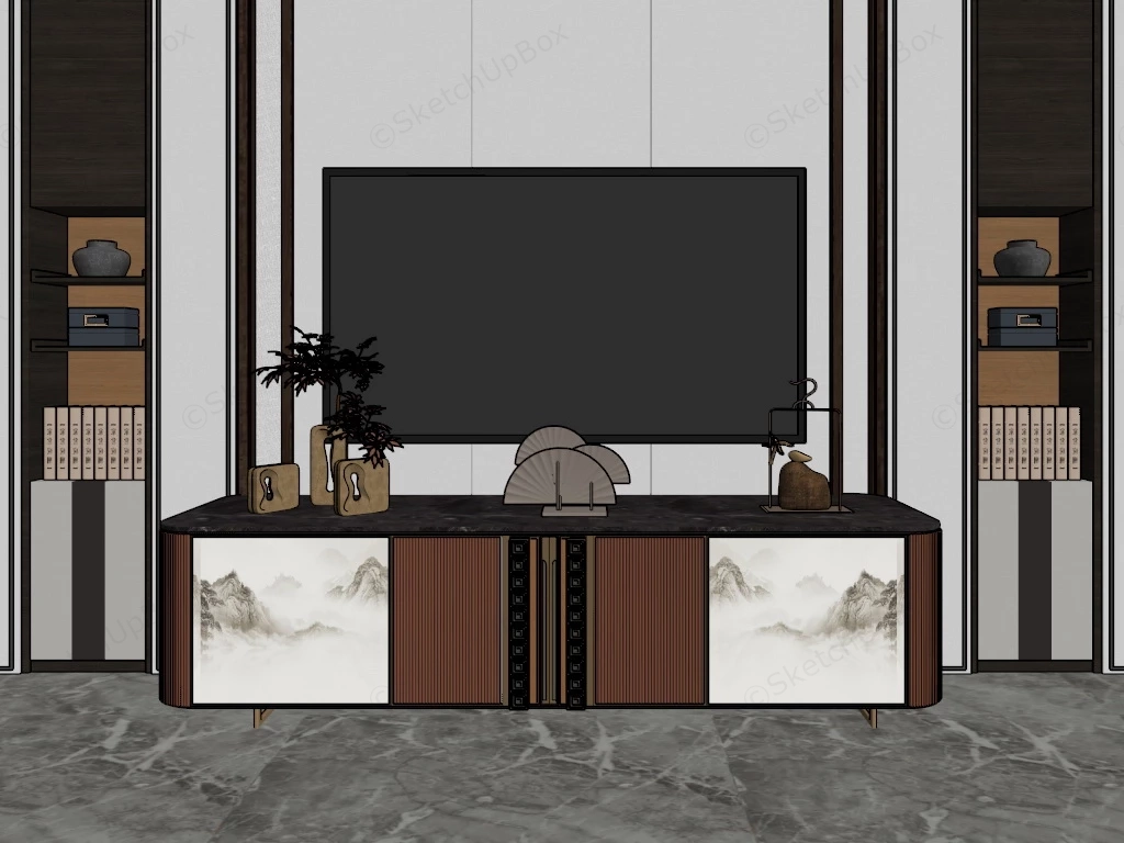 Chinese Style Tv Wall Unit sketchup model preview - SketchupBox
