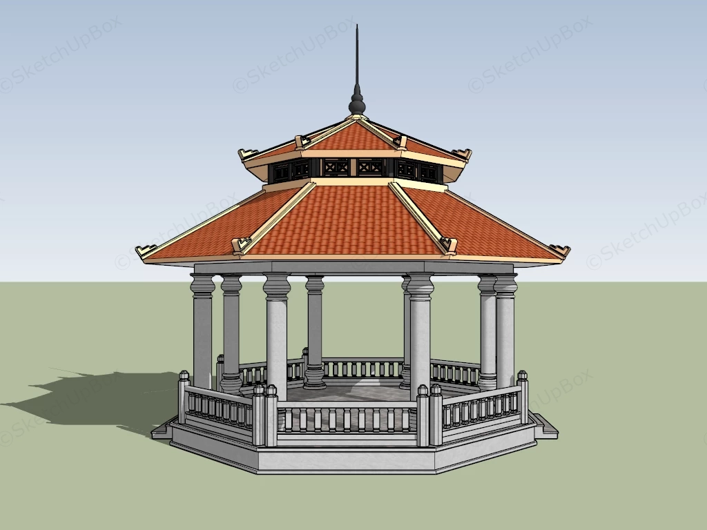 Double Roof Octagon Gazebo sketchup model preview - SketchupBox