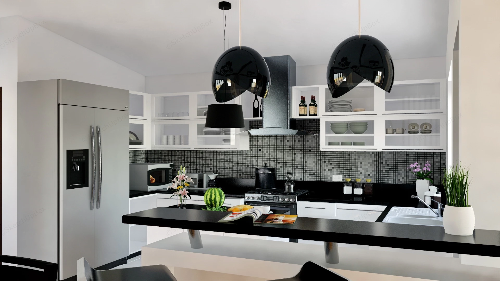 Black And White Kitchen sketchup model preview - SketchupBox