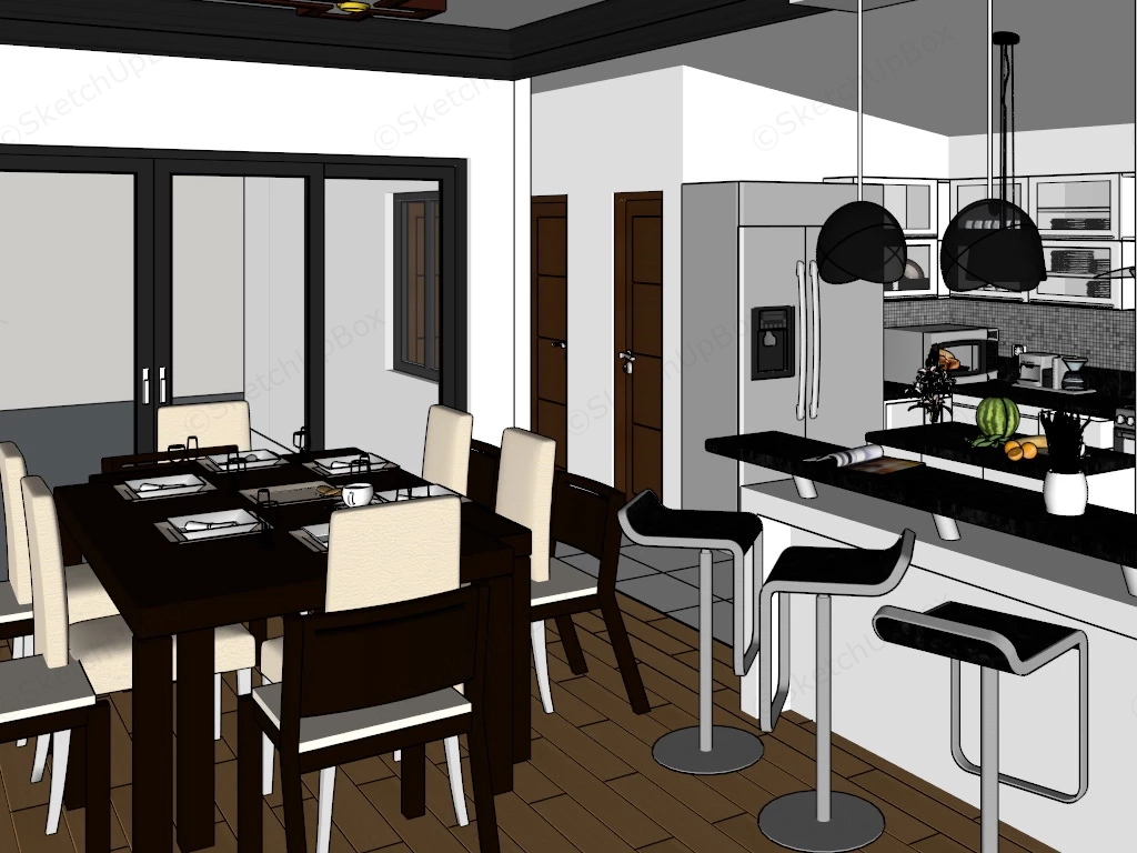 Black And White Kitchen sketchup model preview - SketchupBox