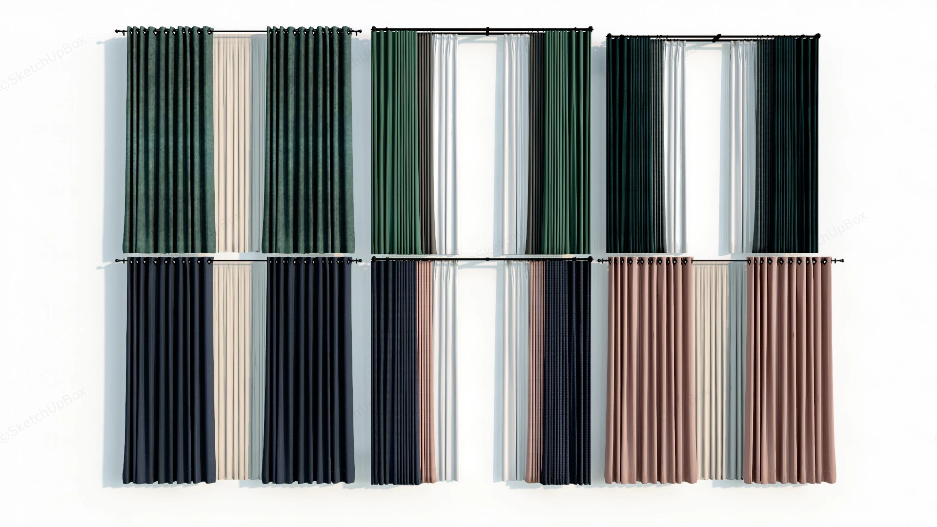 Pinch Pleated Drapes And Curtains sketchup model preview - SketchupBox