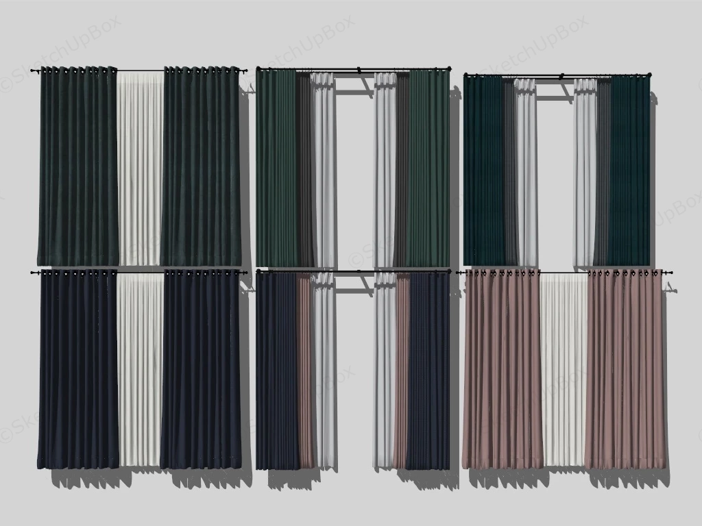 Pinch Pleated Drapes And Curtains sketchup model preview - SketchupBox