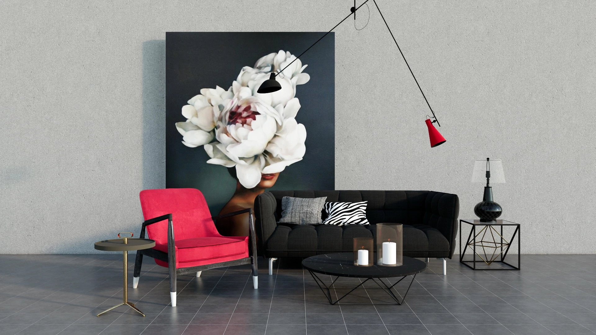 Black And Red Chic Living Room Set sketchup model preview - SketchupBox