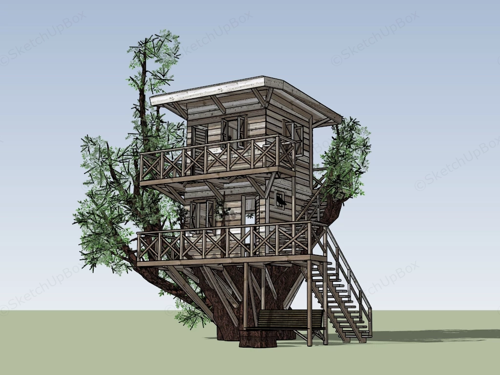 2 Story Treehouse sketchup model preview - SketchupBox