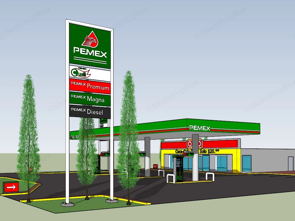 Pemex Gas Station sketchup model preview - SketchupBox