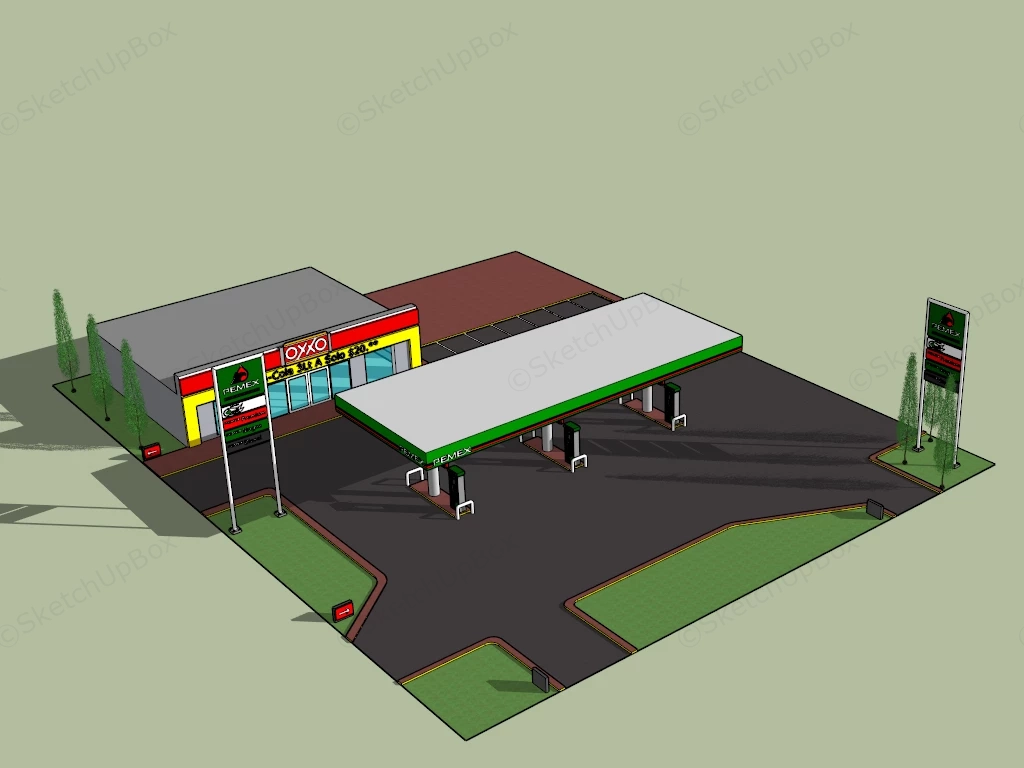 Pemex Gas Station sketchup model preview - SketchupBox