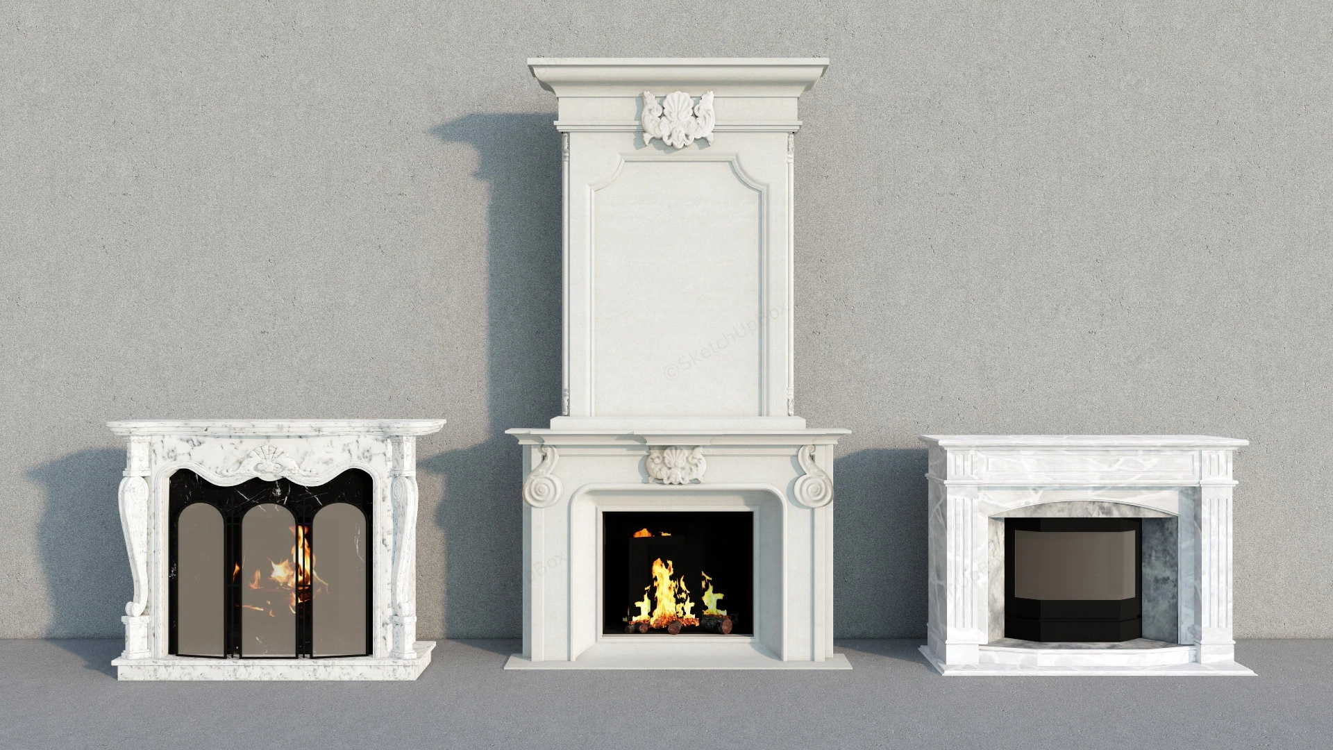 3 Marble Fireplaces sketchup model preview - SketchupBox