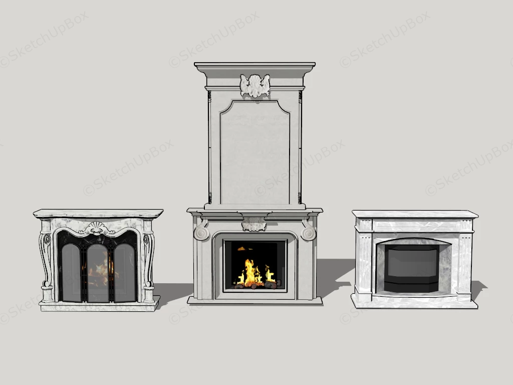 3 Marble Fireplaces sketchup model preview - SketchupBox