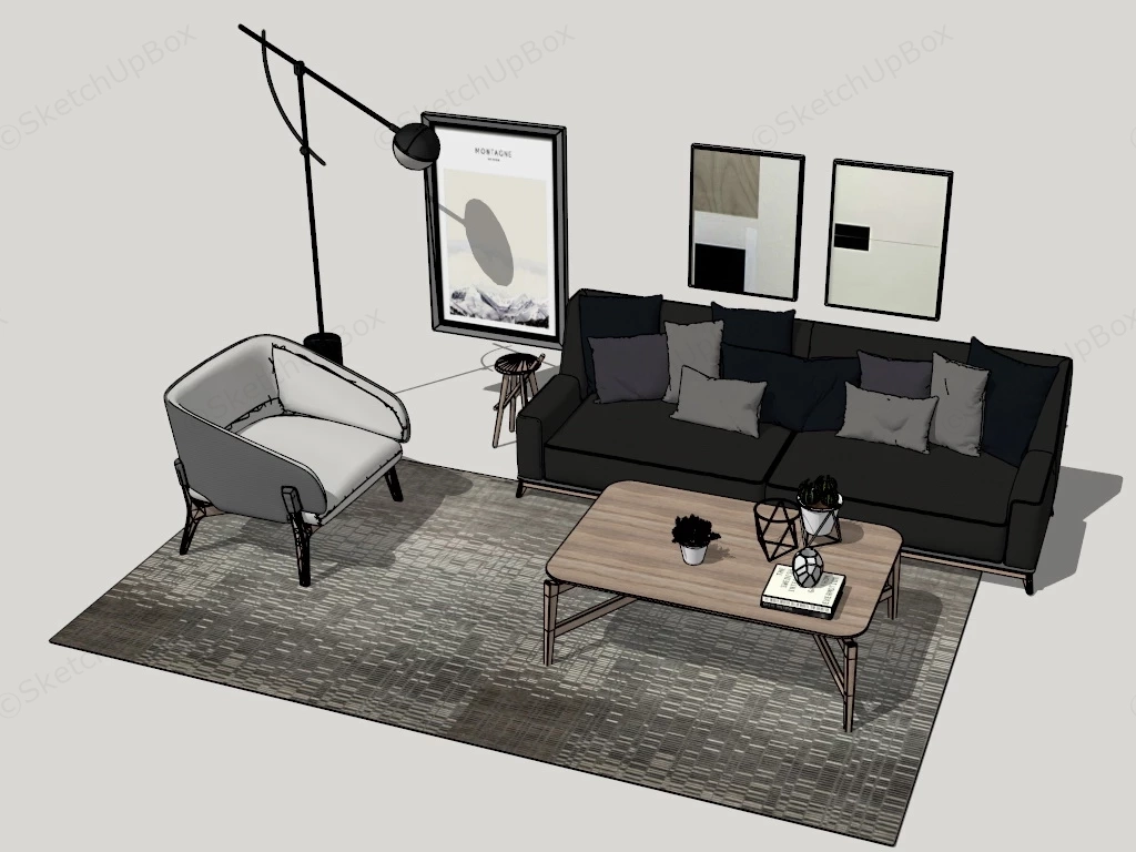 Casual Small Living Room Set sketchup model preview - SketchupBox