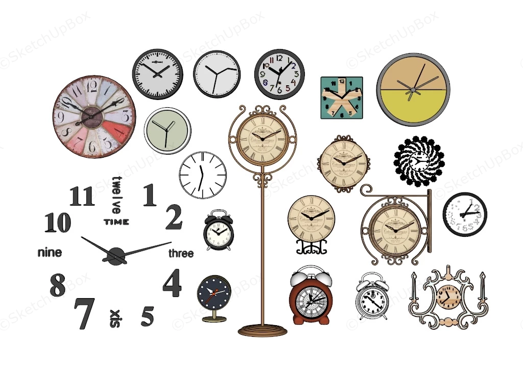 Wall Clock Collection sketchup model preview - SketchupBox