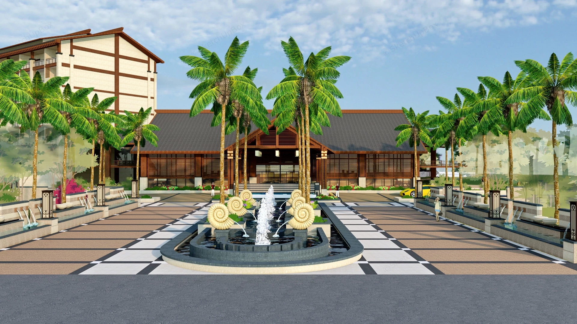 Southeast Asia Resort Hotel sketchup model preview - SketchupBox