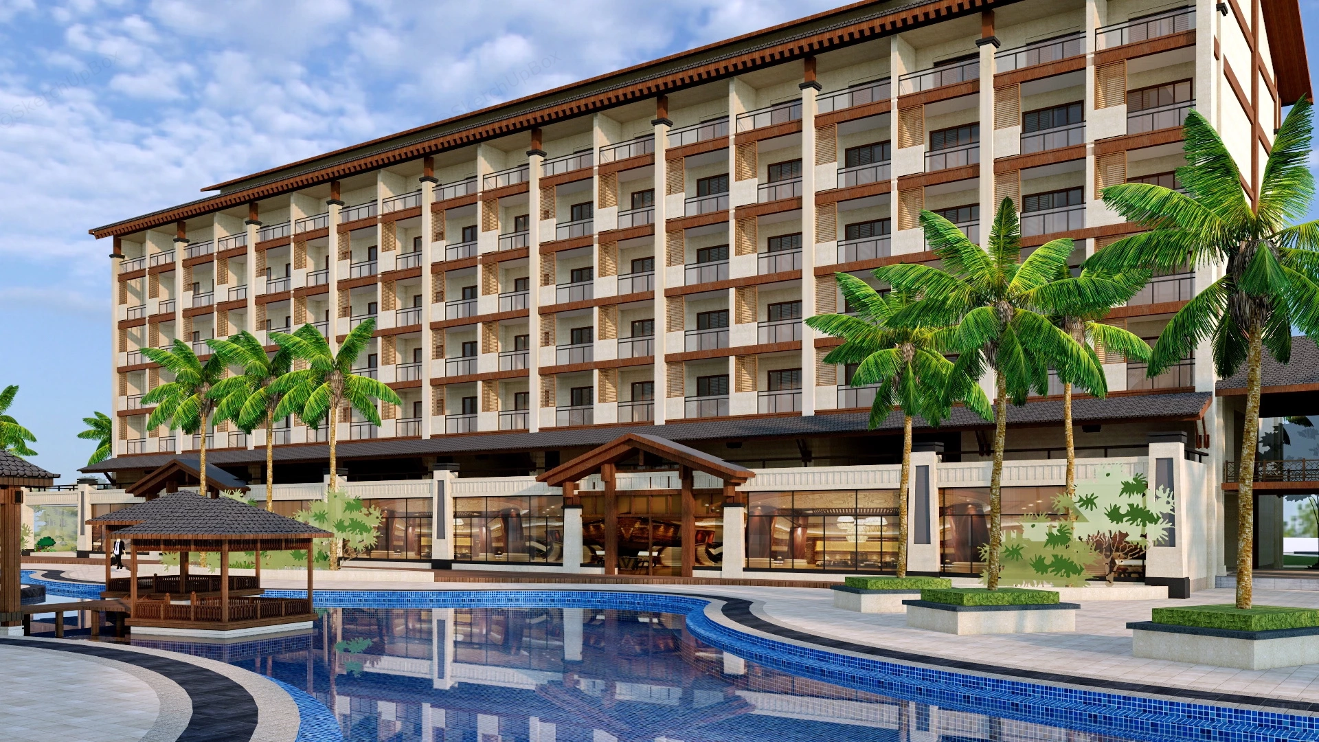 Southeast Asia Resort Hotel sketchup model preview - SketchupBox