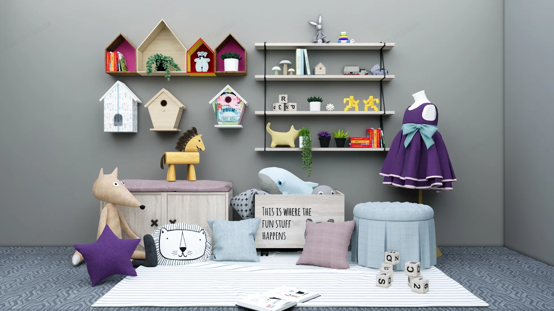 Girls Playroom Decor sketchup model preview - SketchupBox