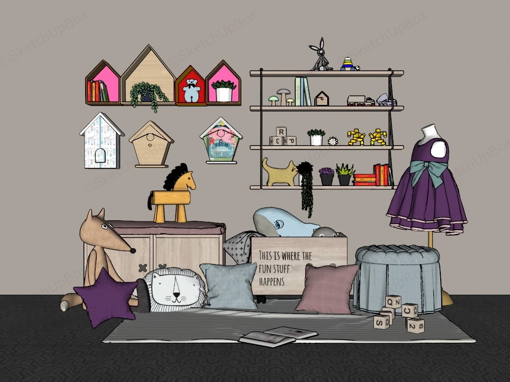 Girls Playroom Decor sketchup model preview - SketchupBox