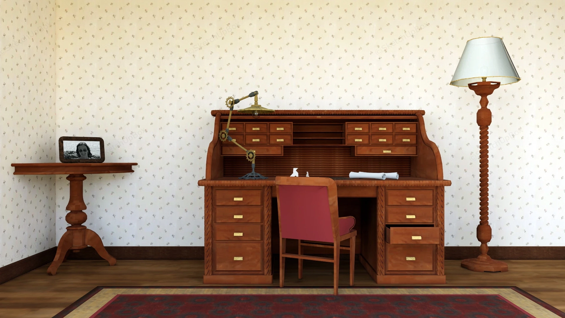Vintage Home Office Furniture sketchup model preview - SketchupBox