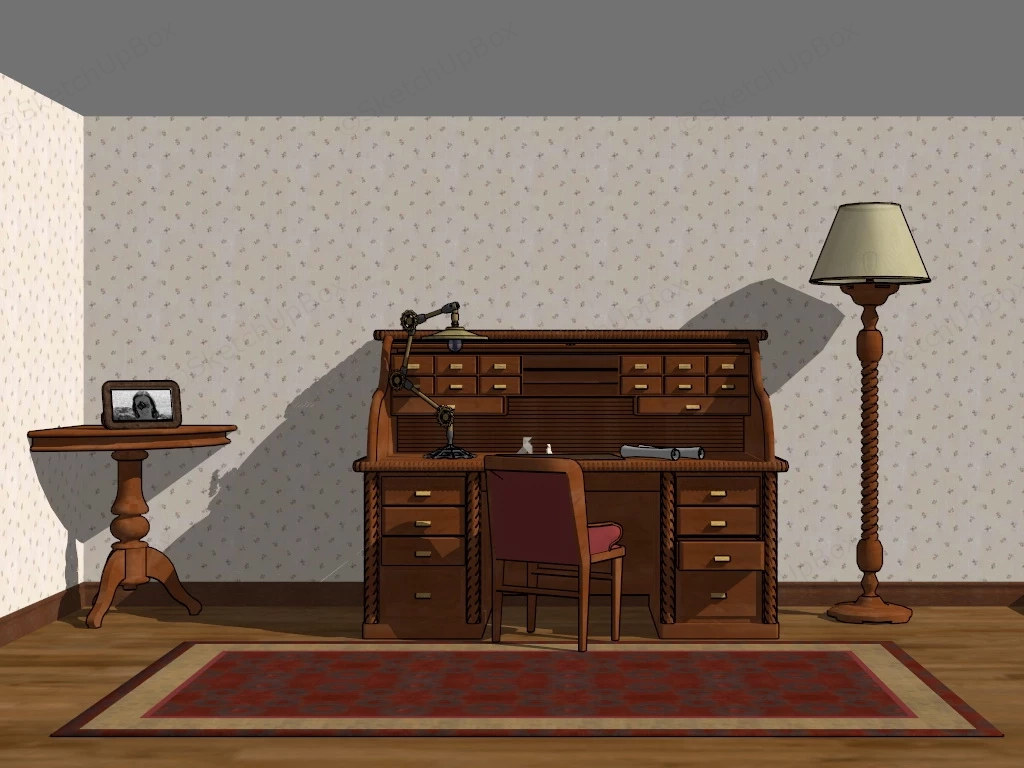 Vintage Home Office Furniture sketchup model preview - SketchupBox