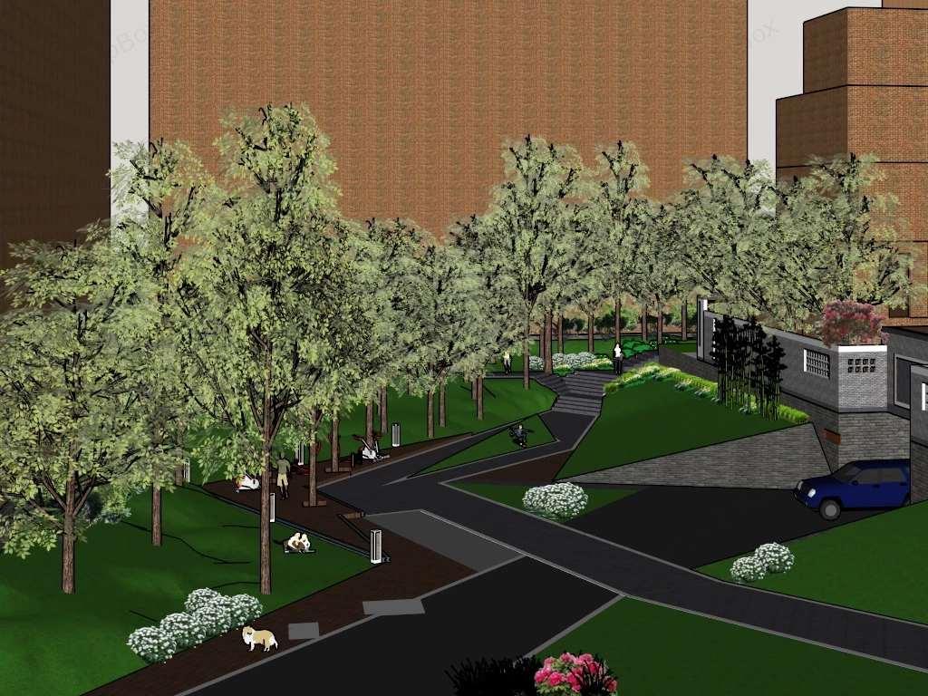 Small Neighborhood Park sketchup model preview - SketchupBox
