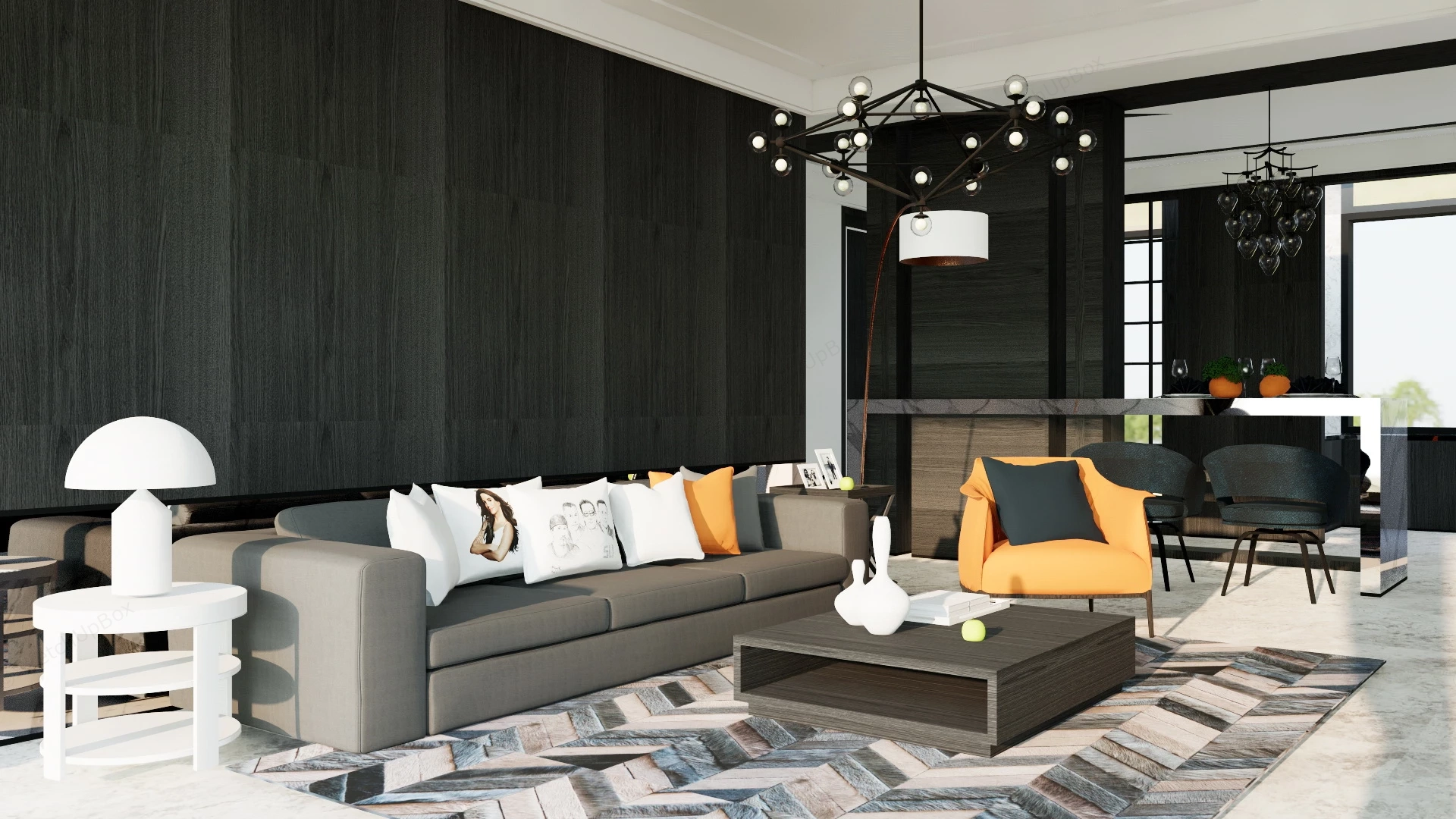 Black And Grey Living Room Decor sketchup model preview - SketchupBox